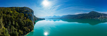 Austria, Salzburg, Drone Panorama Of Lake Wolfgang