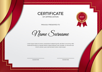 Luxury shine golden red certificate design template