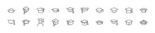 Set Of Simple Graduation Hat Line Icons.