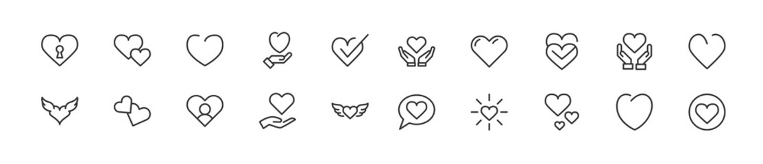 Wall Mural - Set of simple heart line icons.