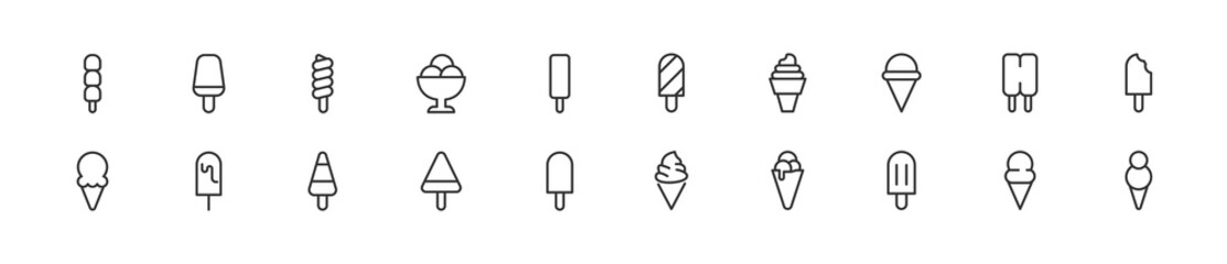 Wall Mural - Set of simple ice cream line icons.