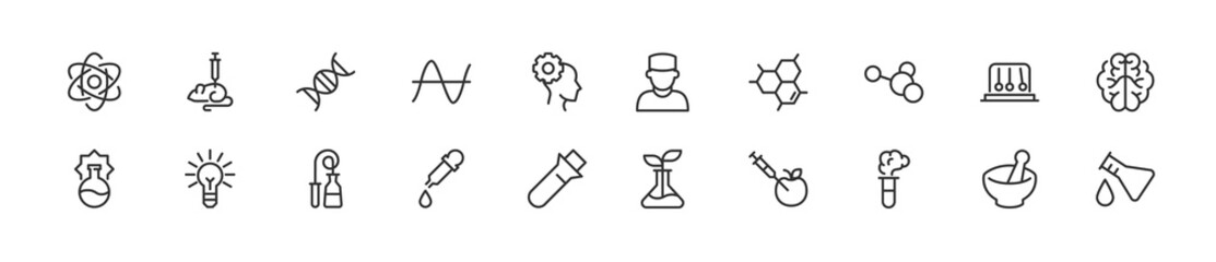 Poster - Set of simple laboratory line icons.