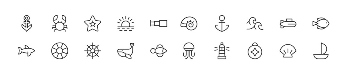 Canvas Print - Set of simple ocean line icons.