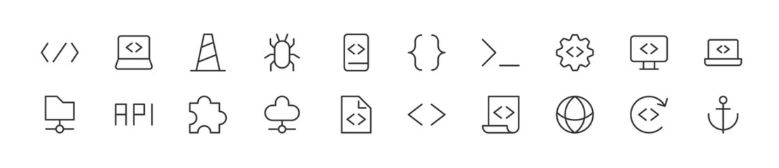 Wall Mural - Set of simple programming line icons.