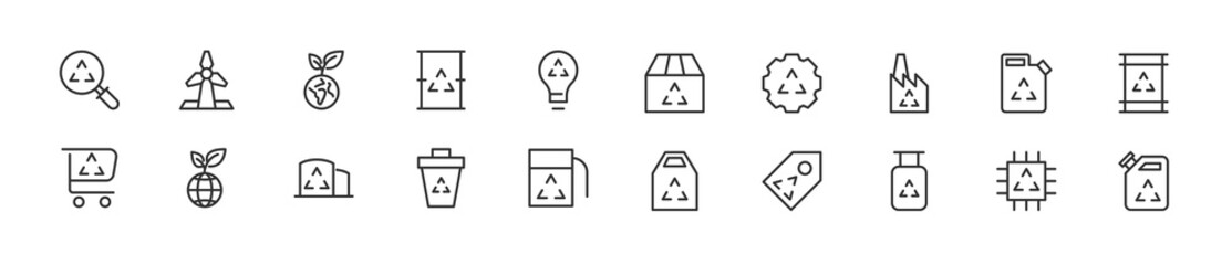 Sticker - Set of simple recycling line icons.