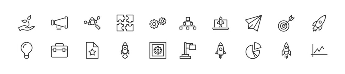 Poster - Set of simple startup line icons.