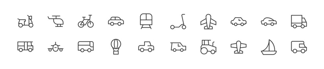 Sticker - Set of simple transportation line icons.