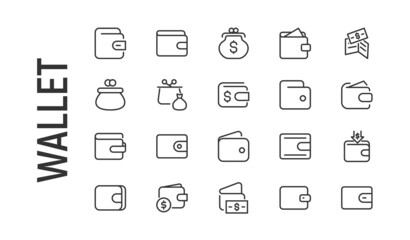 Poster - Vector set of wallet thin line icons.