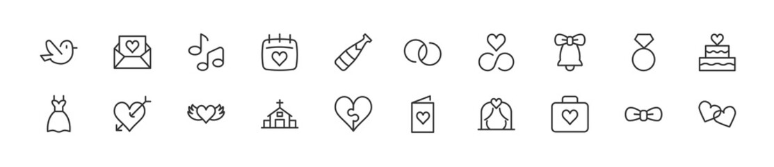 Poster - Set of simple wedding line icons.