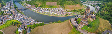 Cochem, Rhineland-Palatinate, Germany - 03.06.2021. Large Panorama Of The City Of Cochem With Reichsburg Castle And The Moselle River