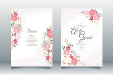 Wall Mural - Elegant wedding invitation card with beautiful floral and leaves