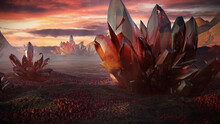 Alien Planet, Beautiful Exoplanet Landscape With Giant Crystals 