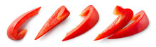 Red paprika isolated. Pepper slice on white background. Cut red bell pepper. With clipping path.