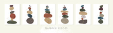 Balance Pebble Stone Harmony Vector Illustration. Simplicity Calm And Zen Of Cairn Rock Shape. Modern Abstract Wall Decor, Poster Set, Wellness Background. Spa Balance Harmony Therapy Zen Wallpaper