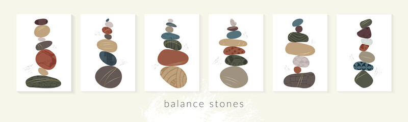 Balance pebble stone harmony vector Illustration. Simplicity calm and zen of cairn rock shape. Modern abstract wall decor, poster set, wellness background. Spa balance harmony therapy zen wallpaper