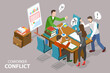 3D Isometric Flat Vector Conceptual Illustration of Coworker Conflict, Angry Colleagues Arguing and Having Dispute Fight