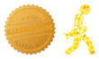 Golden collage of yellow items for fish robber icon, and golden metallic Illegal Usage seal print. Fish robber icon collage is designed of scattered golden items.
