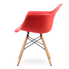 Wall Mural - Red chair on wooden legs on a white background