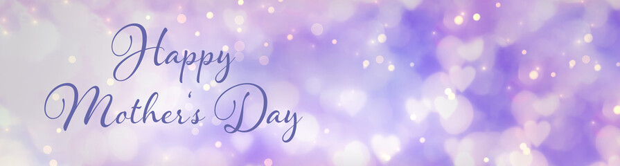 Wall Mural - Happy Mother's Day greeting card - Abstract purple, violet bokeh hearts background
