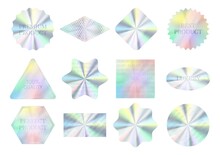 Holographic Quality Stickers, Hologram Seal Labels, Guarantee Badges. Silver Certificate Seals In Different Shapes, Quality Sticker Vector Set. Realistic Foil Gradient Elements Isolated On White