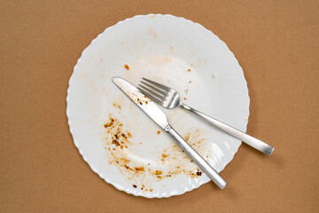 An empty plate, dirty after the meal is finished