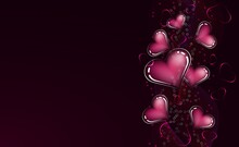 Valentine's Day. Glossy Hearts. Vector Illustration Of Glossy Hearts Falling In The Rays Of Light. Clipart For Creativity.