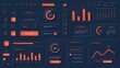 Dark neumorphic user interface elements with neon buttons and bars. Black neumorphism style dashboard design, mobile app ui kit vector set. Different charts, week statistics template