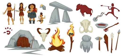 Wall Mural - Cave people from stone age period culture vector