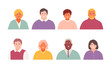 Portraits set of middle-aged and elderly people of different nationalities and appearances. Vector avatars
