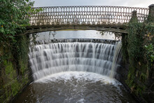 The Weir In Ripley Beck At Ripley Castle North Yorkshire England, United Kingdom