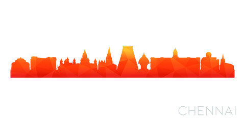 Chennai, Tamil Nadu, India Low Poly Skyline Clip Art City Design. Geometric Polygon Graphic Horizon Icon. Vector Illustration Symbol.