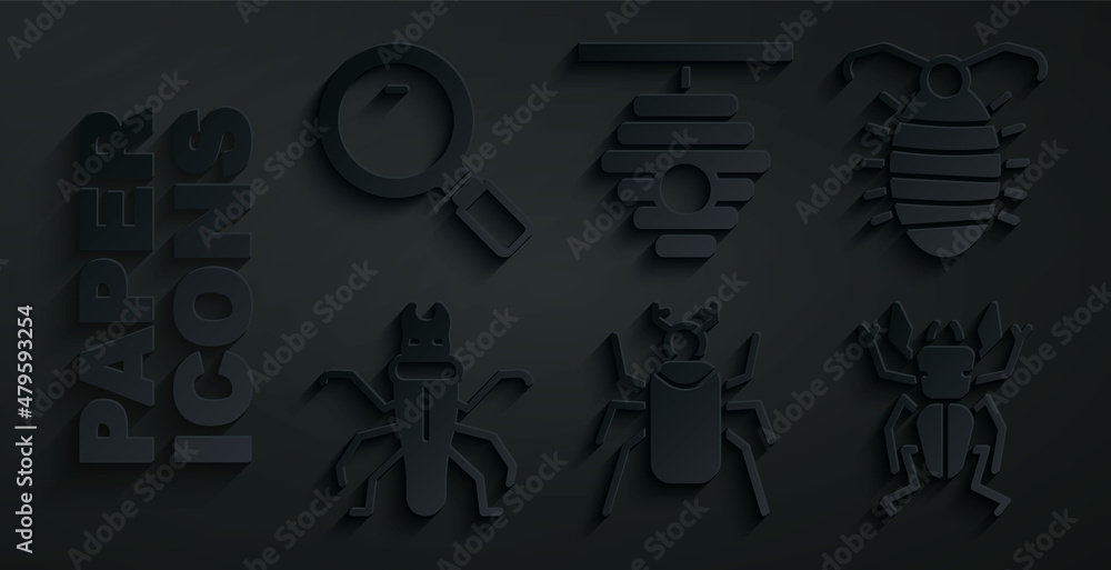 Set Beetle bug, Larva insect, Termite, deer, Hive for bees and ...