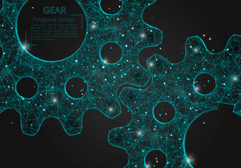 Wall Mural - abstract isolated blue image of a gear. polygonal illustration looks like stars in the blask night s