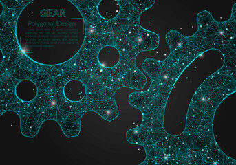 Wall Mural - abstract isolated blue image of a gear. polygonal illustration looks like stars in the blask night s