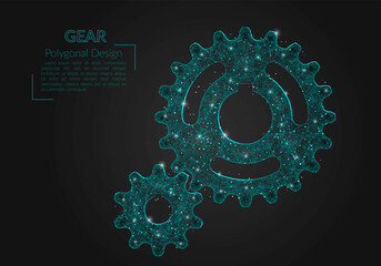 Wall Mural - abstract isolated blue image of a gear. polygonal illustration looks like stars in the blask night s
