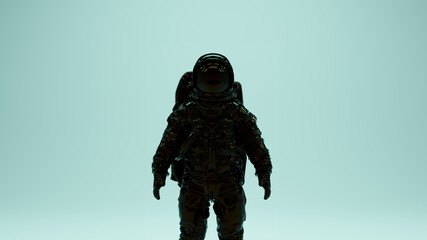 Wall Mural - shiny black astronaut cosmonaut space man woman red blue oil reflection 3d illustration render