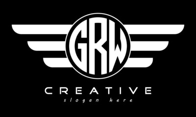 GRW three letter monogram type circle letter logo with wings vector template.