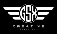GSX Three Letter Monogram Type Circle Letter Logo With Wings Vector Template.