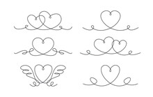 Heart Couple Thin Line Shape. Decoration Elements For Wedding Or Valentine Card