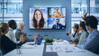 © Gorodenkoff - Video Conference Call in Office Boardroom Meeting Room: Executive Directors Talk with Group of Multi-Ethnic Entrepreneurs, Managers, Investors. Businesspeople Discuss e-Commerce Investment Strategy