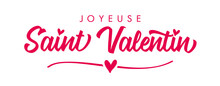 Joyeuse Saint Valentin French Calligraphy - Happy Valentines Day Card. Horizontal Valentine Holiday Pink Lettering, Romantic Header For Website Template, France Banner Design. Festive Vector