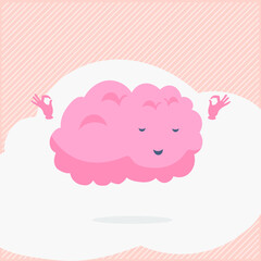 Sticker - Calm brain meditation for relaxing the balance or mental well-being of a tiny person. An organ character with cute and funny control of the world and a vector illustration of the focus of the mind. Re