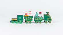 Christmas Train Toy. Green Wood Railway.
