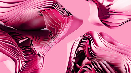 Wall Mural - 3d render, abstract pink background with curvy layered shapes, modern minimal wallpaper