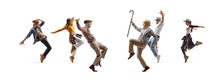 Full Length Profile Shot Of Elderly Men And Young People Dancing