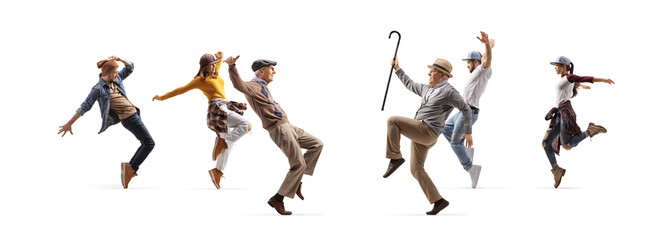 Poster - Full length profile shot of elderly men and young people dancing