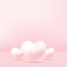 Concept Of Love And Valentine Day With 3d Pink Hearts. Vector