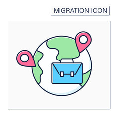 Labour migration color icon. Forced trip to earn money. Movement from home state to another country for purpose of employment.Migration concept. Isolated vector illustration