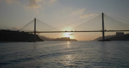 Fototapete - Ting Kau Bridge under sunset time
