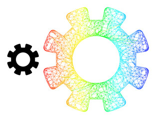 Wall Mural - Mesh net gearwheel frame icon with rainbow gradient. Bright frame net gearwheel icon. Flat structure created from gearwheel symbol and intersected lines.